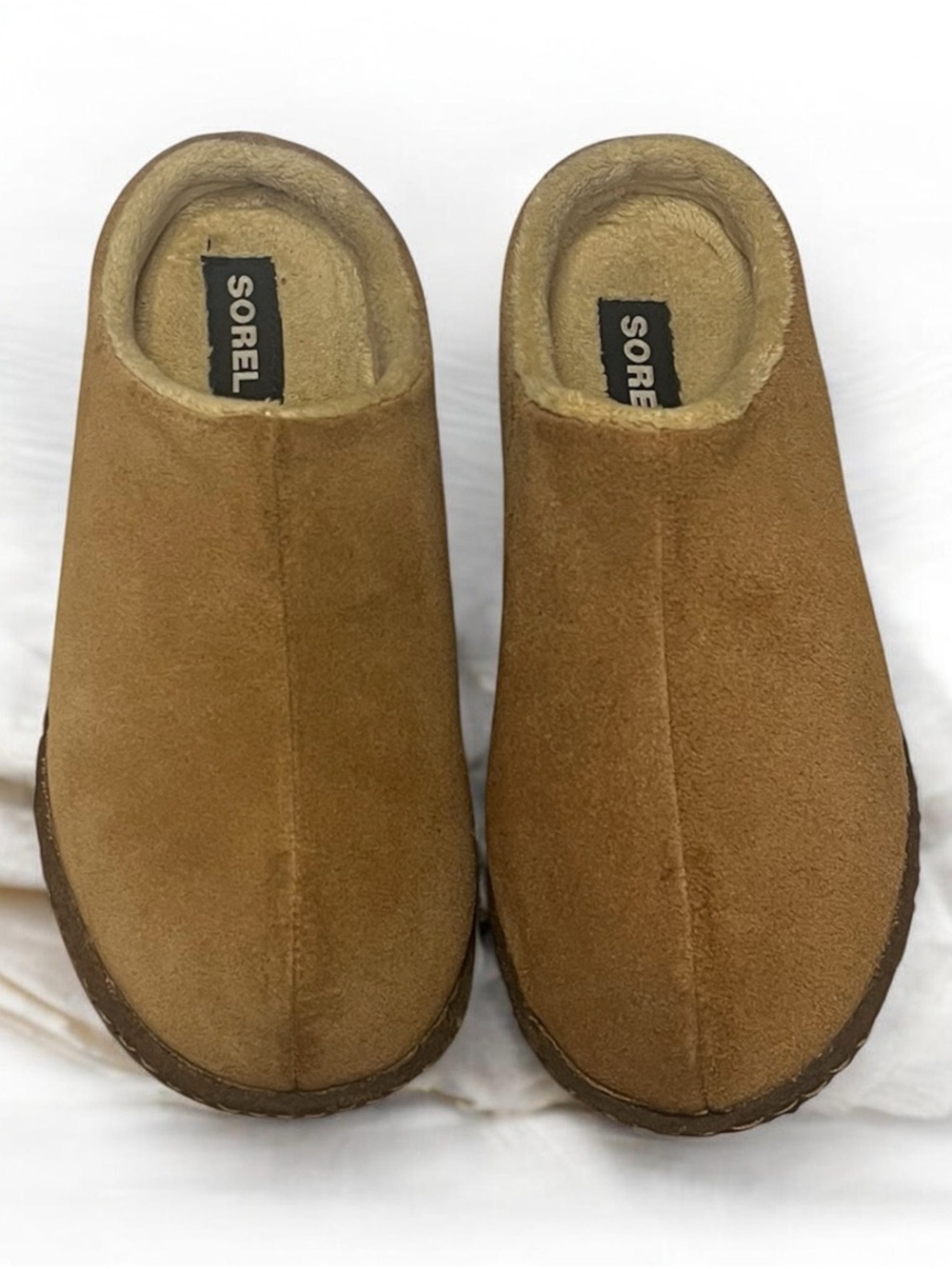 Sorel Chestnut Suede Shearling Slip-On Clogs